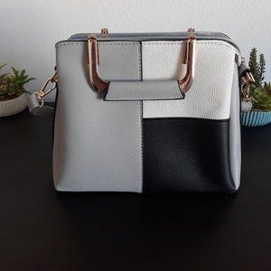 Color Block Metal Handle Satchel Grey and Black Women Bag